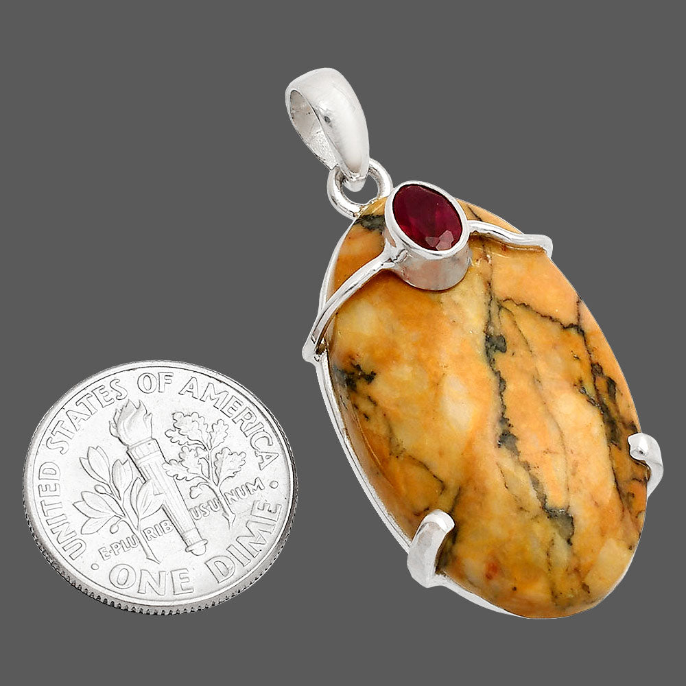 Natural Honey Dendritic Opal & Garnet Pendant P-1386 SDP148484