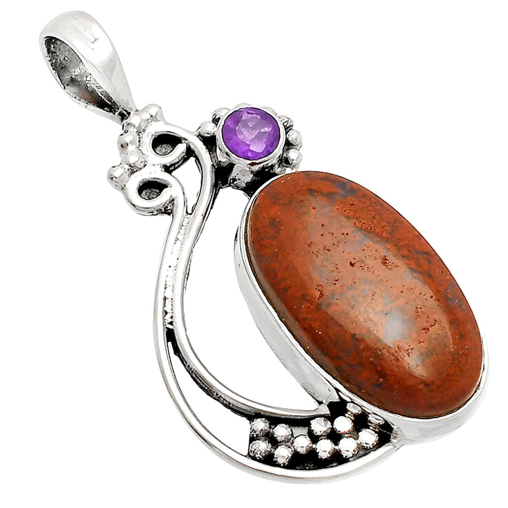 Natural Red Moss Agate & Amethyst Pendant P-1573 SDP148750