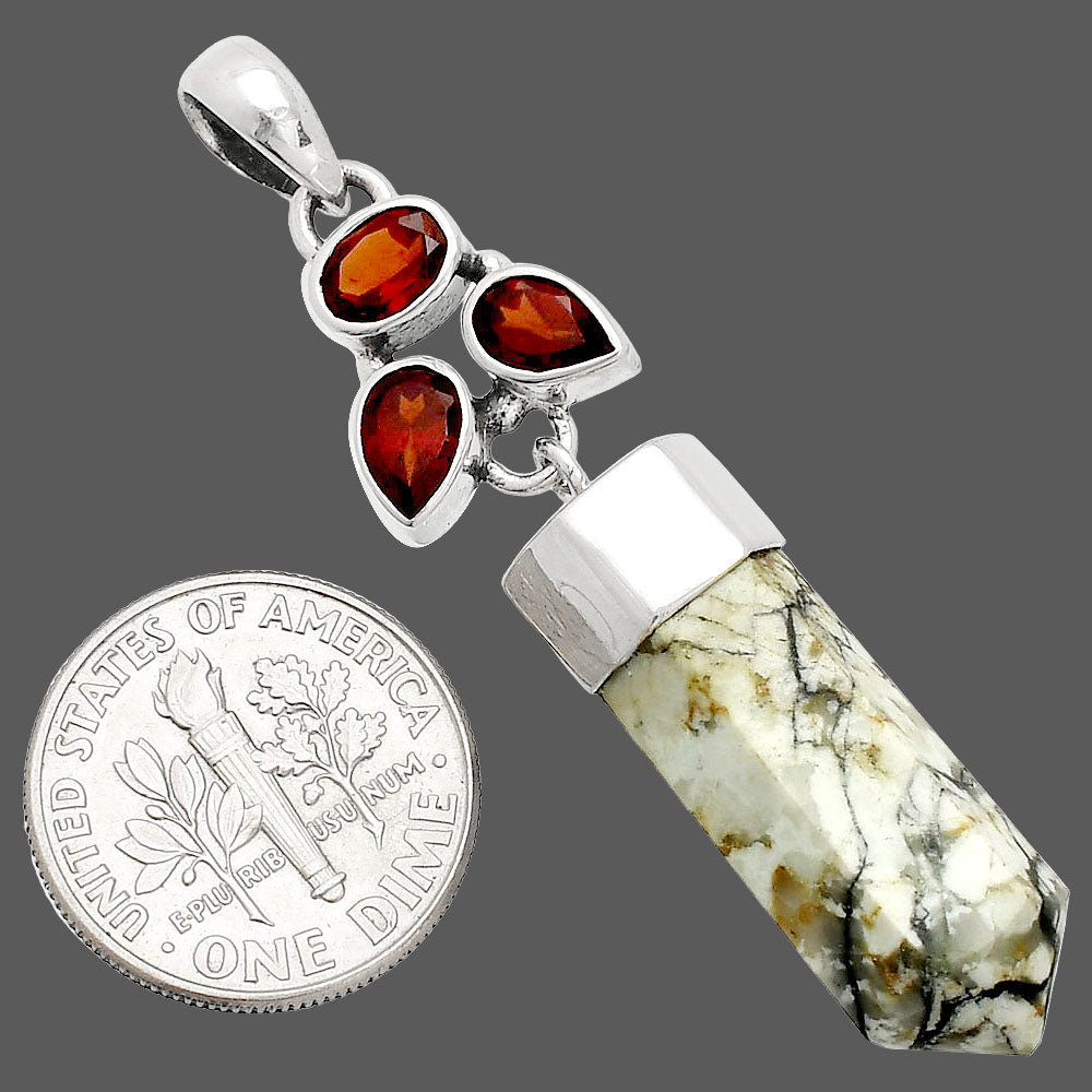 Authentic White Buffalo Turquoise Nevada, Garnet Point Pendant P-1307 SDP149573
