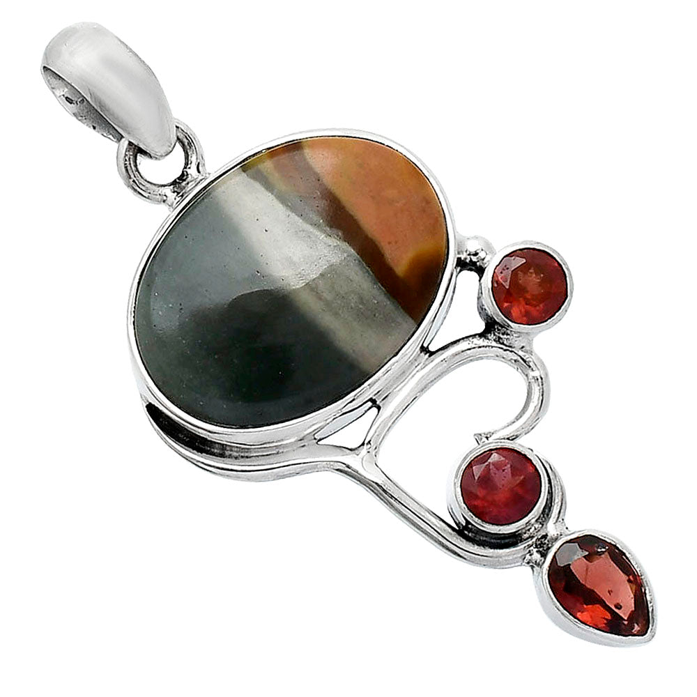 Natural Polygram Jasper & Garnet Pendant P-1293 SDP152676