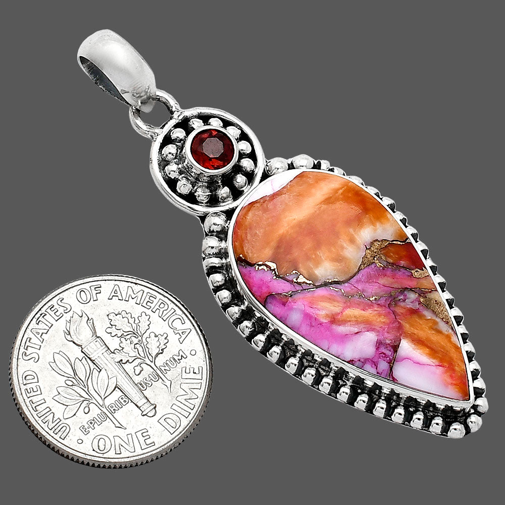 Kingman Orange Dahlia Turquoise & Garnet Pendant P-1500 SDP152824