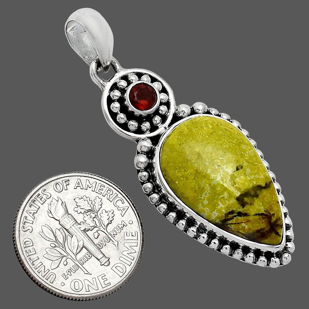Green Opal Madagascar & Garnet Pendant P-1500 SDP152848
