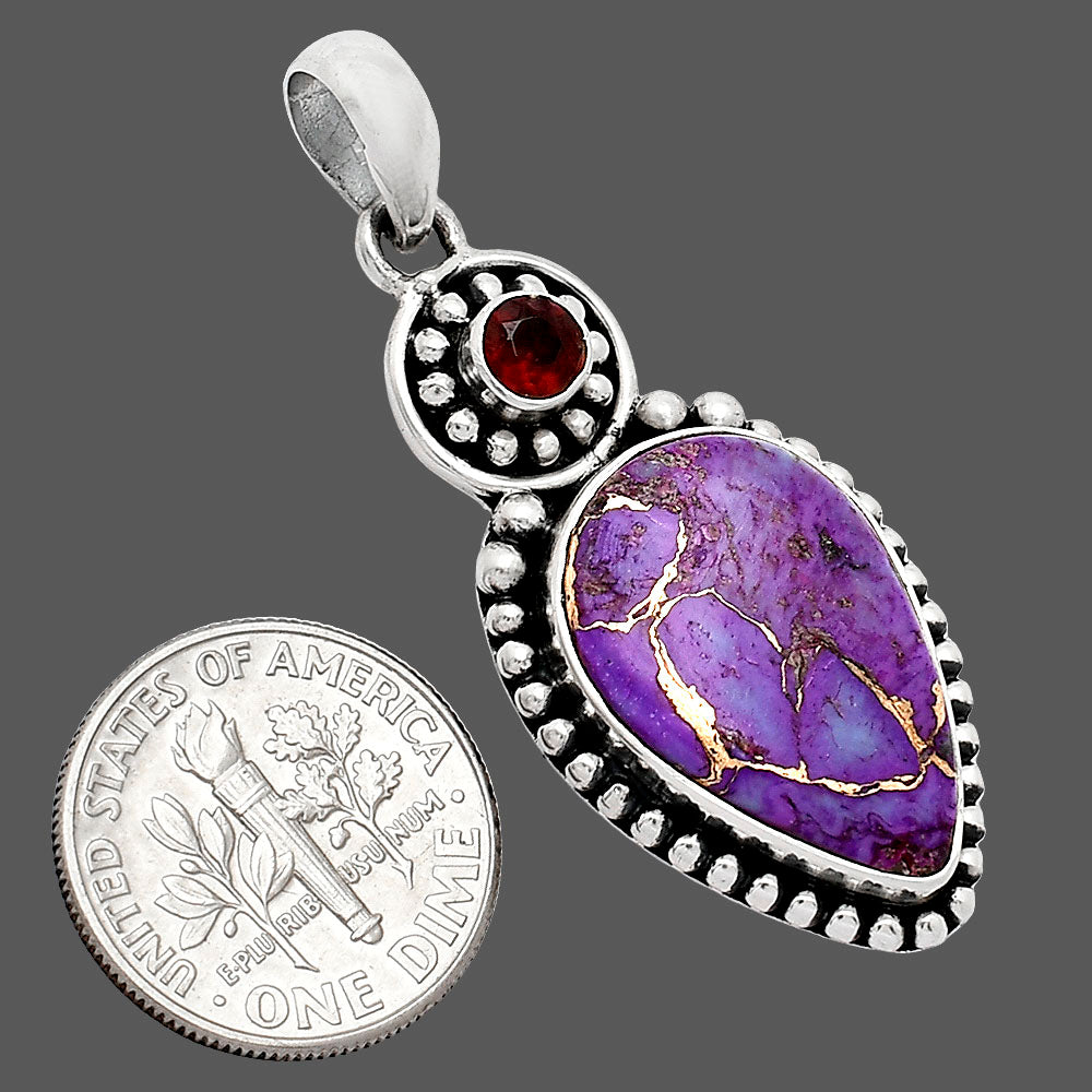 Copper Purple Turquoise & Garnet Pendant P-1500 SDP152884
