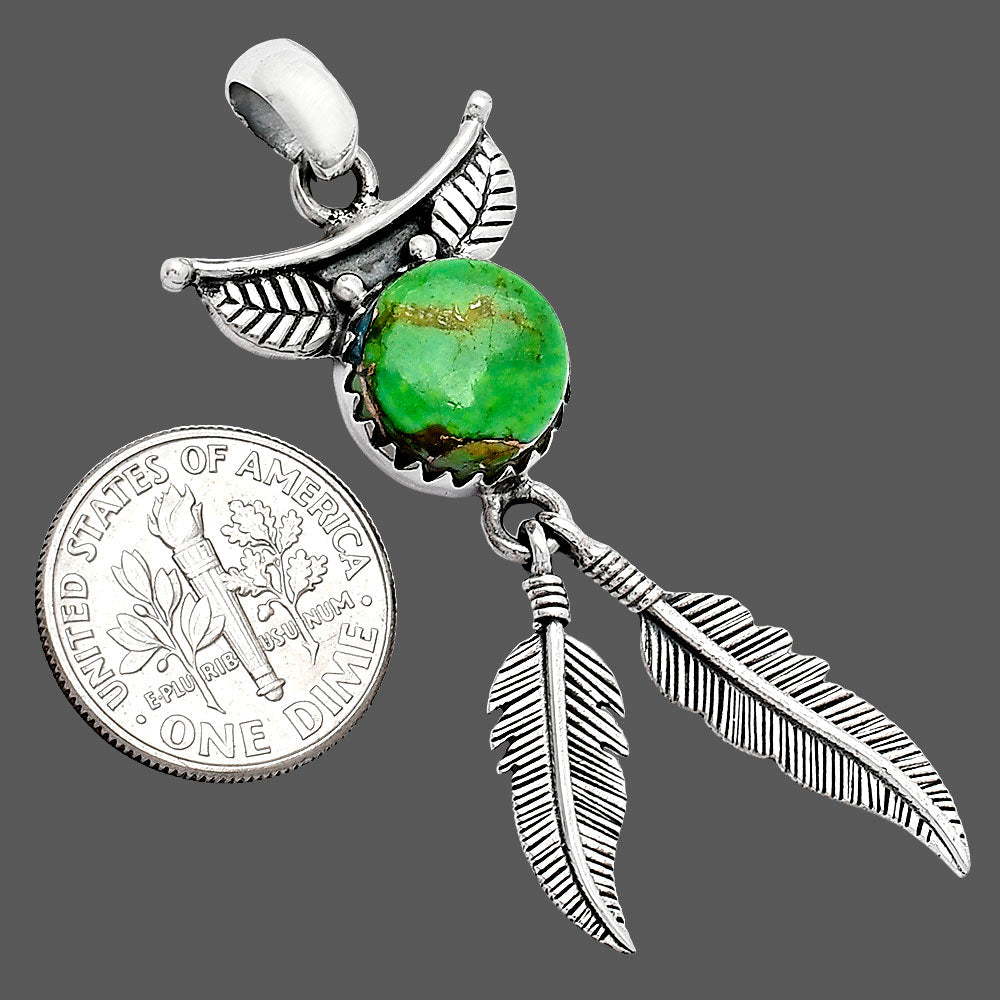 Feather - Copper Green Turquoise Pendant P-1284 SDP152929