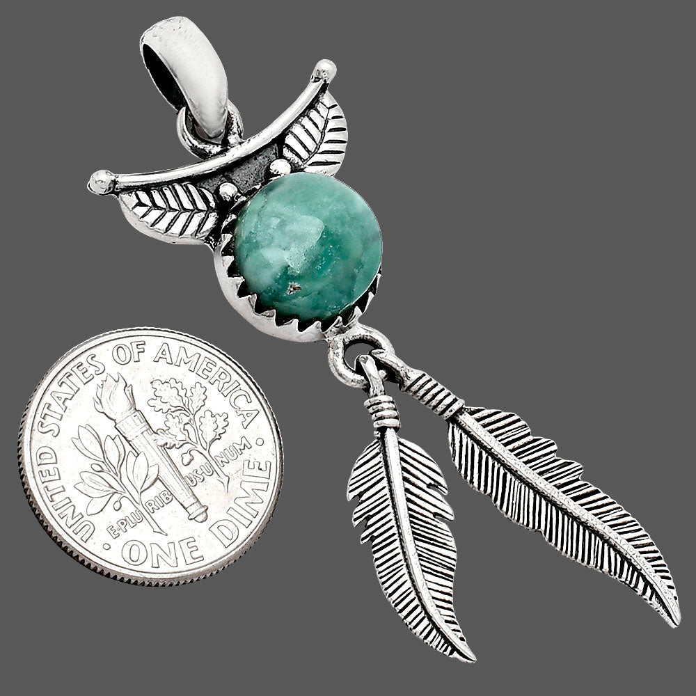 Feather - Natural Green Lace Agate Pendant P-1284 SDP152935