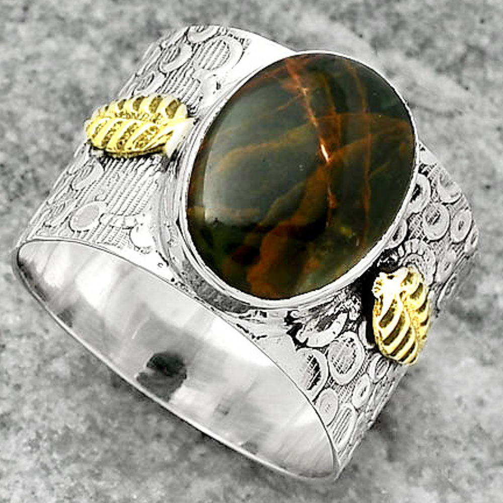 Two Tone - Turkish Rainforest Chrysocolla Ring size-9 R-1534 SDR161424