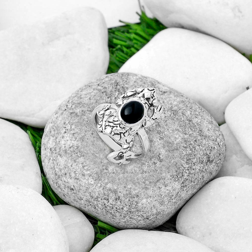 Frog - Natural Black Onyx - Brazil Ring size-7 R-1113 SDR172881