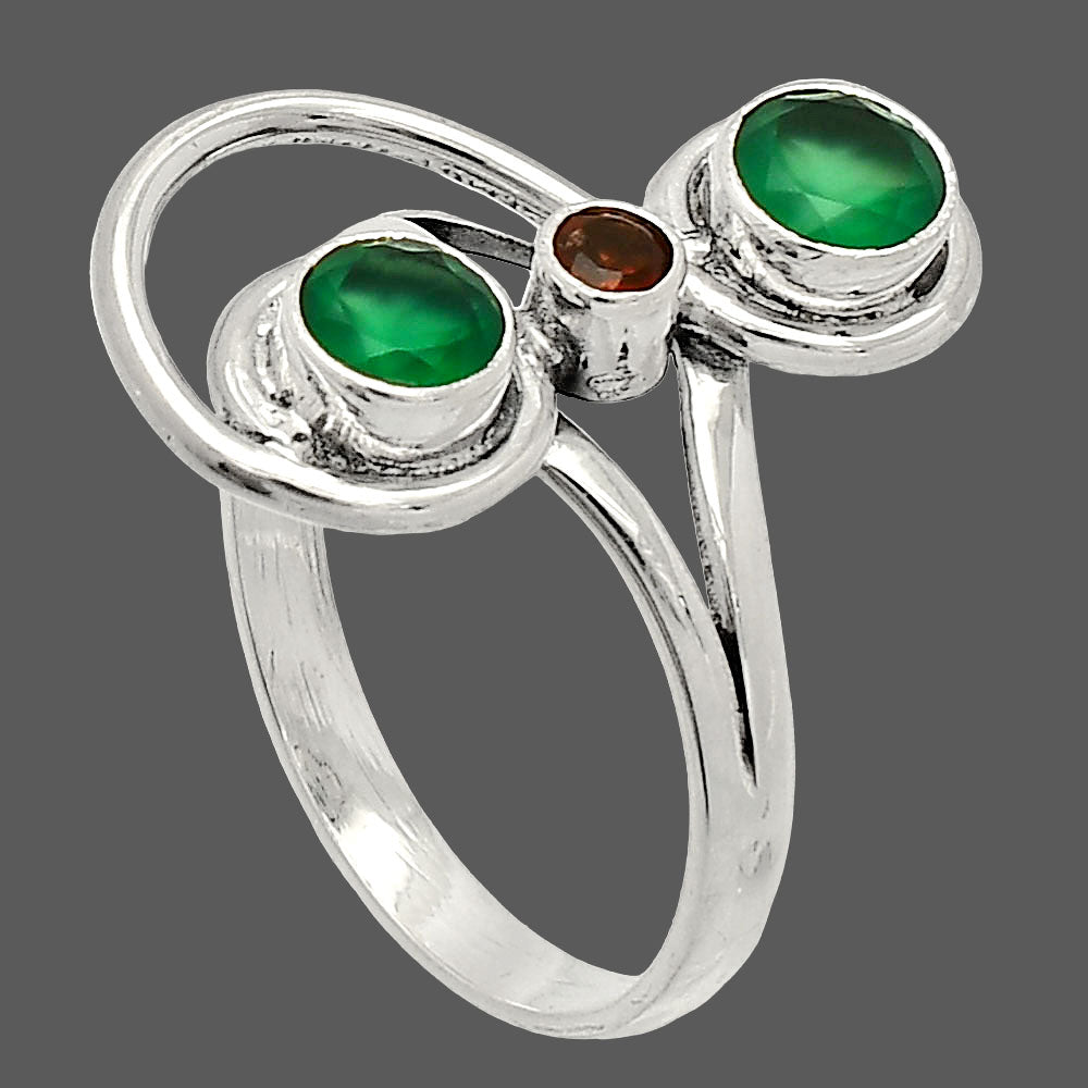 Natural Green Onyx & Garnet Ring size-9.5 R-1231 SDR233289