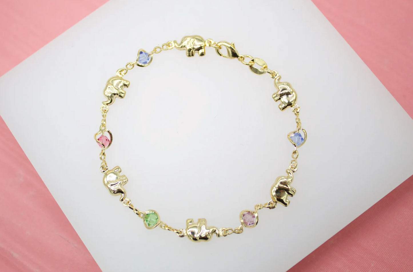 Multi Color CZ Elephant Charm Bracelet (I152)