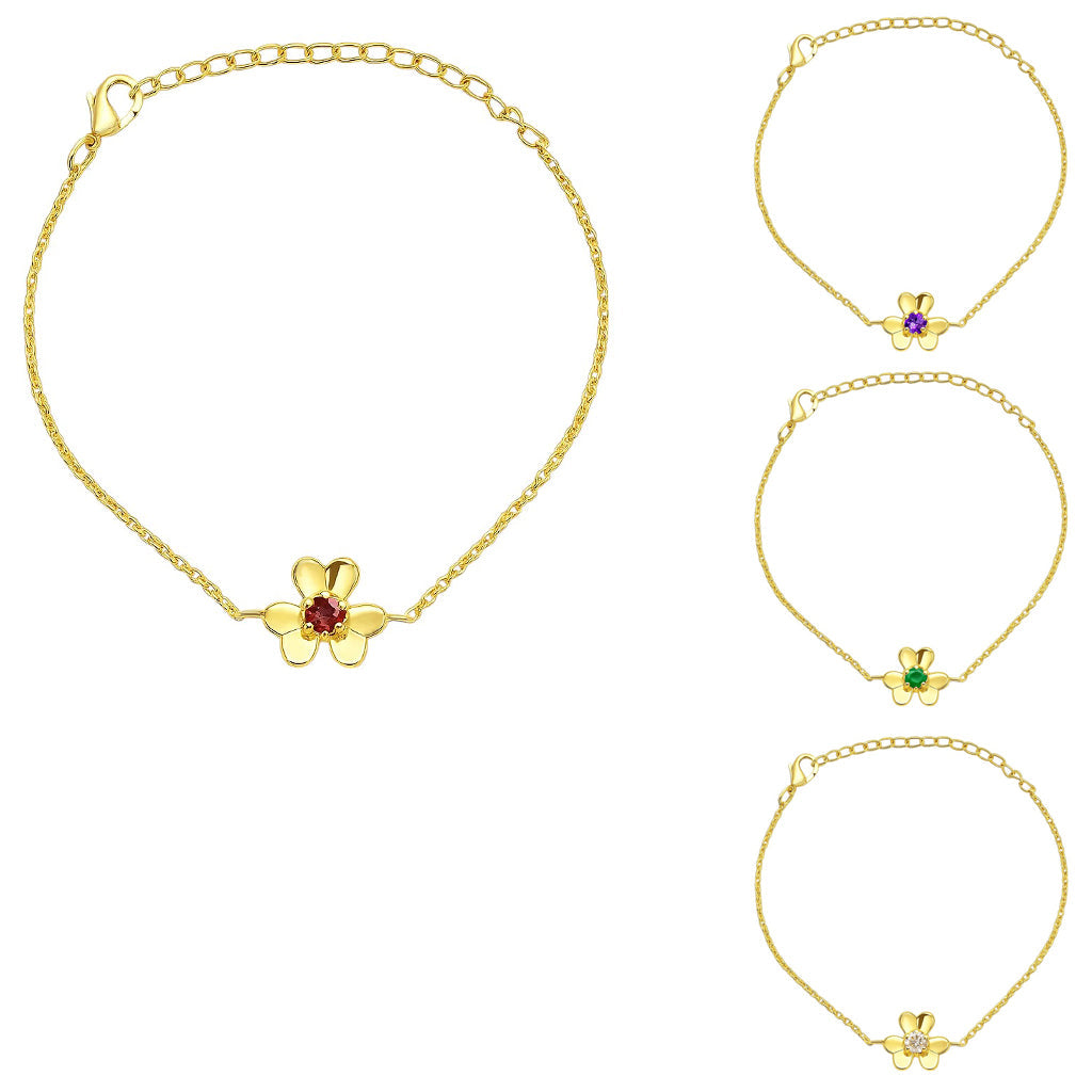 18K Gold Plated Flower Design Gemstone Chain Bracelet for Women TGB1006 BM-1053