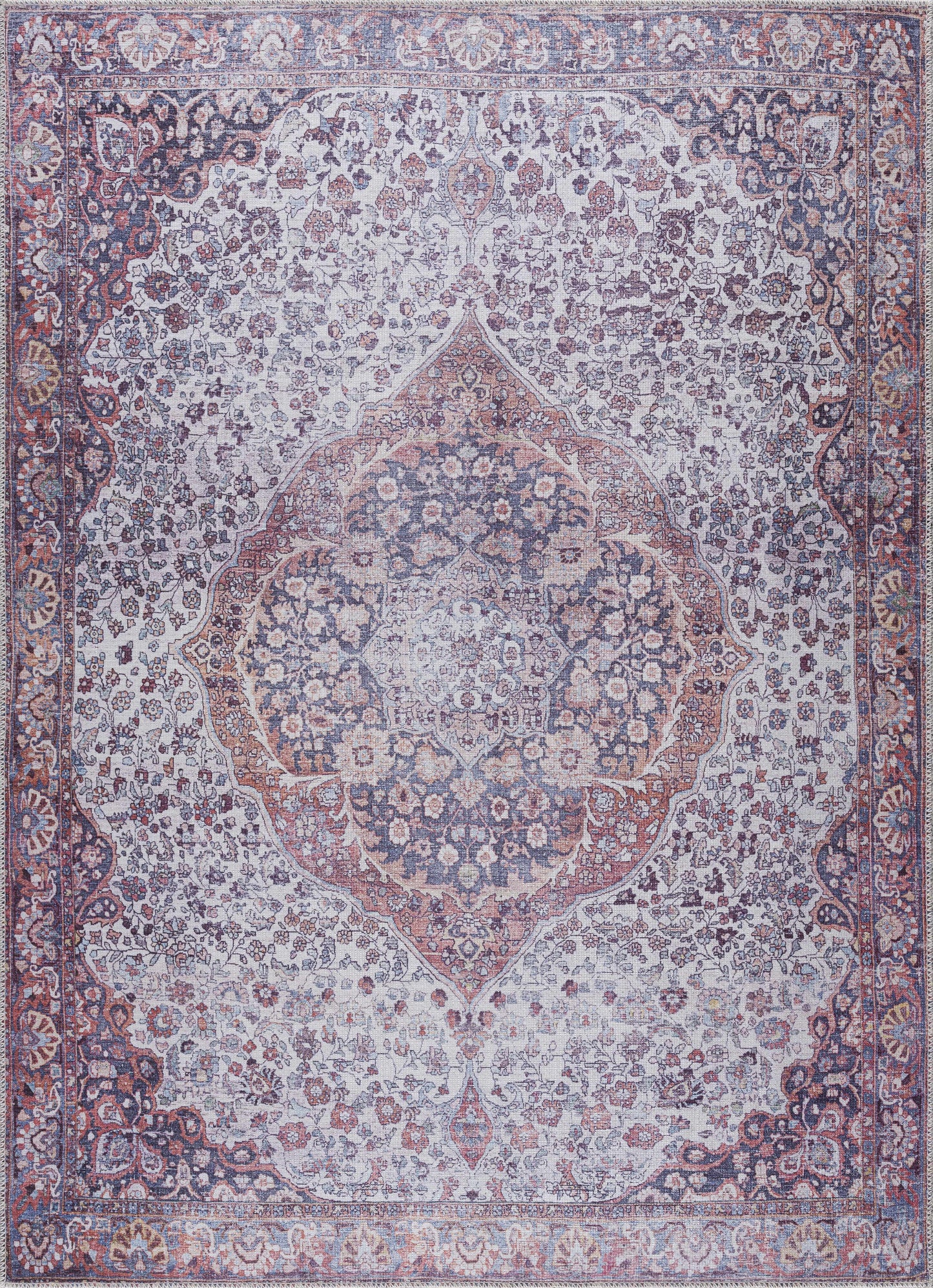 Red Cael Medallion Washable Carpet - Clearance
