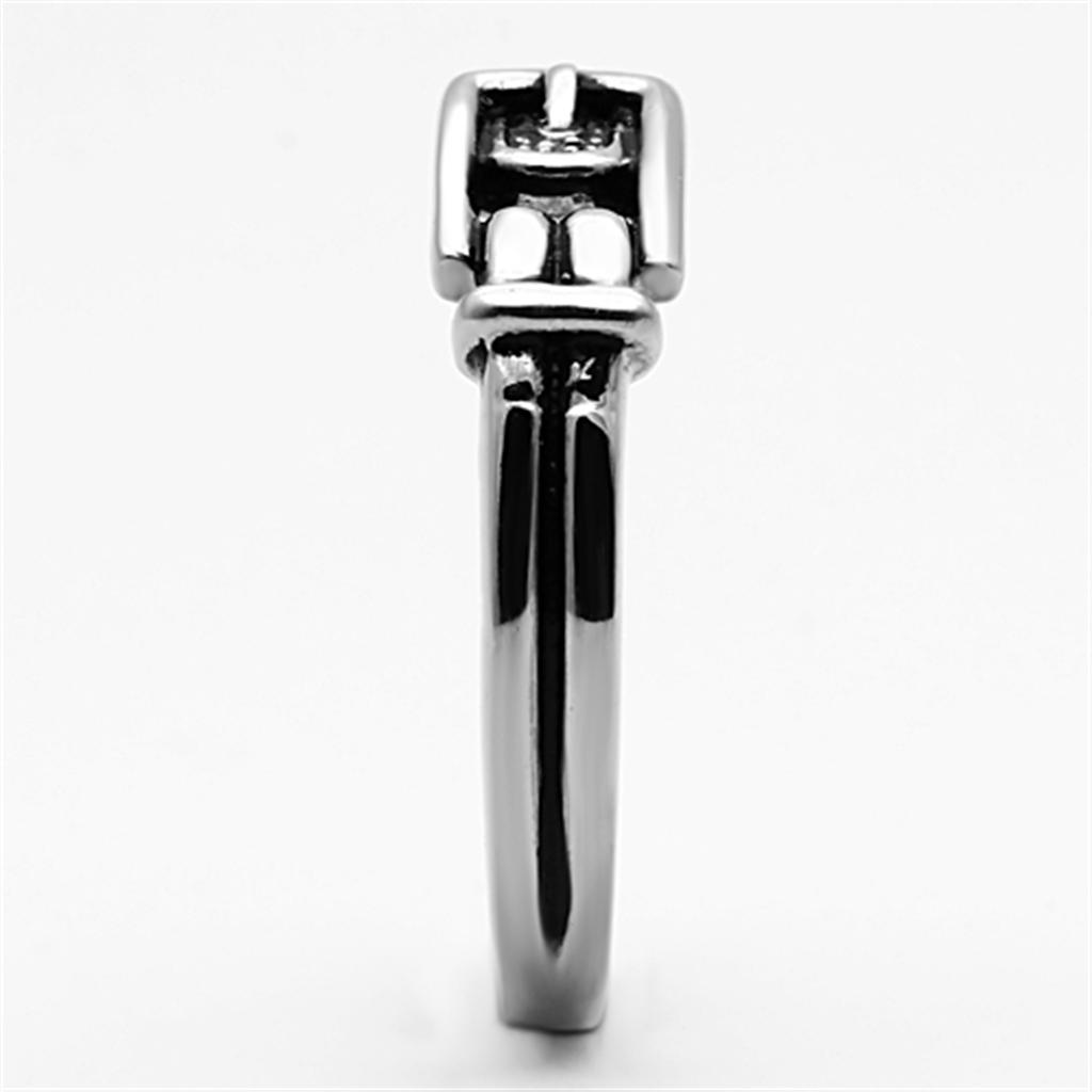 TK1079 - High polished (no plating) Stainless Steel Ring with Top Grade Crystal in Smoked Quartz