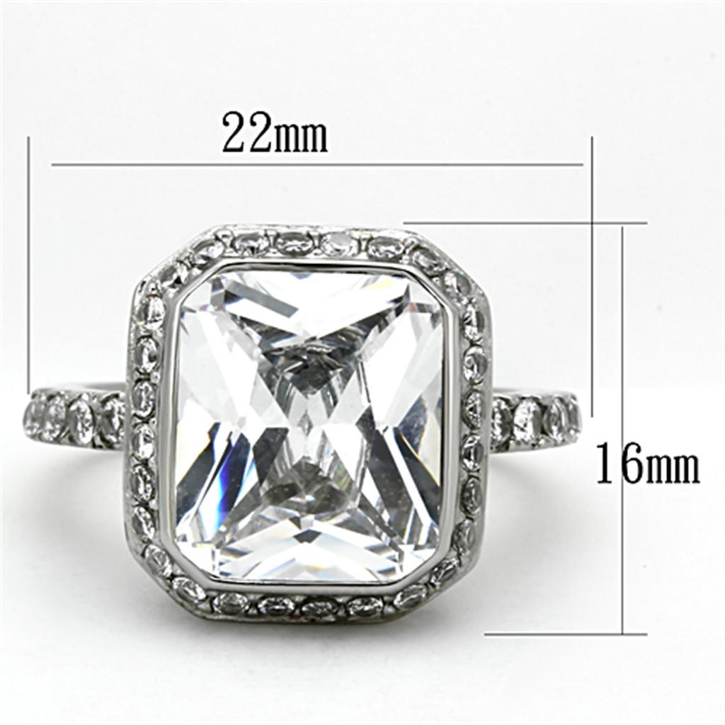 TK1226 - High polished (no plating) Stainless Steel Ring with AAA Grade CZ in Clear