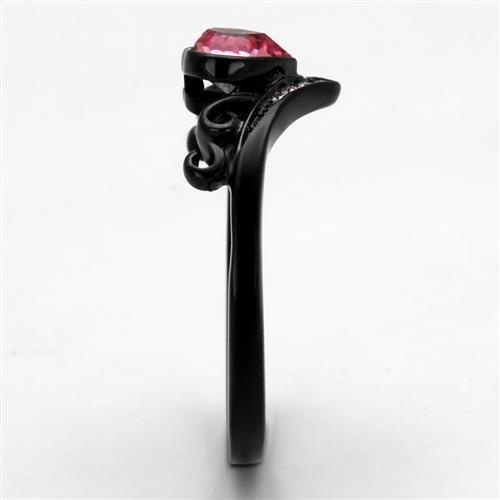 TK2192 - IP Black(Ion Plating) Stainless Steel Ring with Top Grade Crystal in Rose
