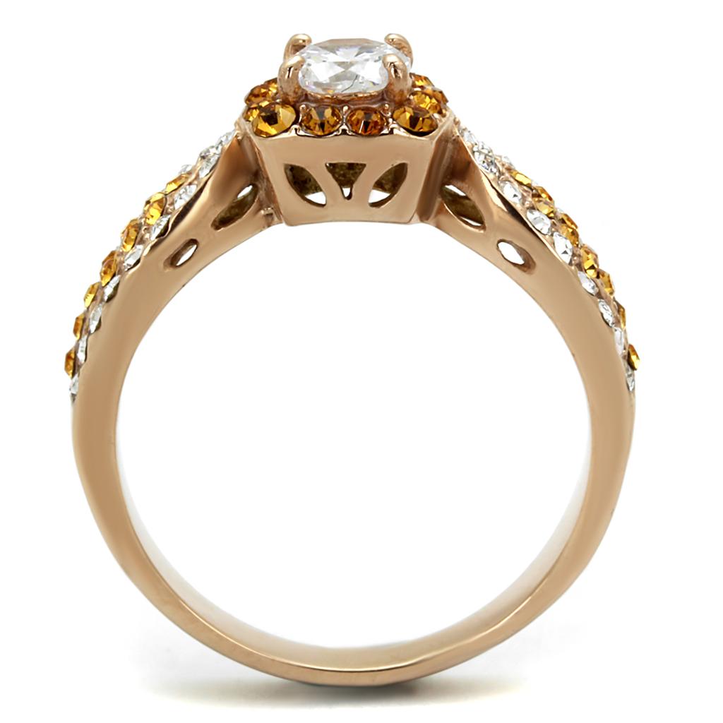 TK2250 - IP Rose Gold(Ion Plating) Stainless Steel Ring with AAA Grade CZ in Clear