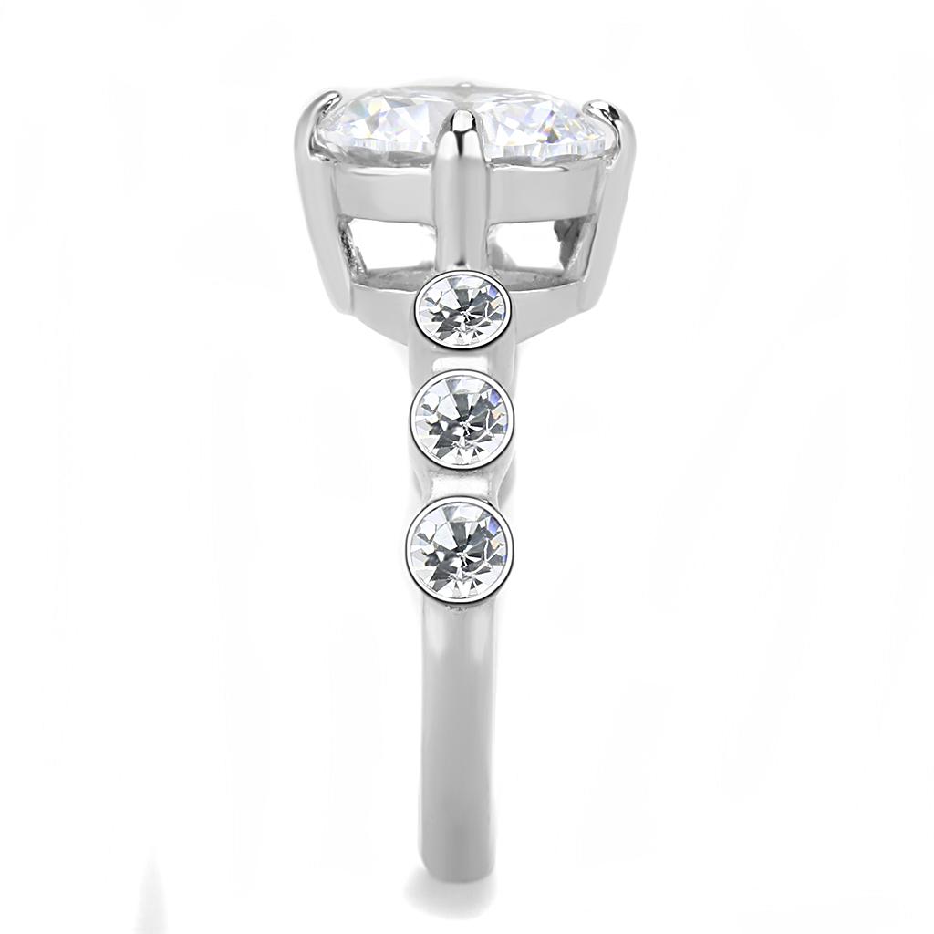 TK3247 - High polished (no plating) Stainless Steel Ring with AAA Grade CZ in Clear