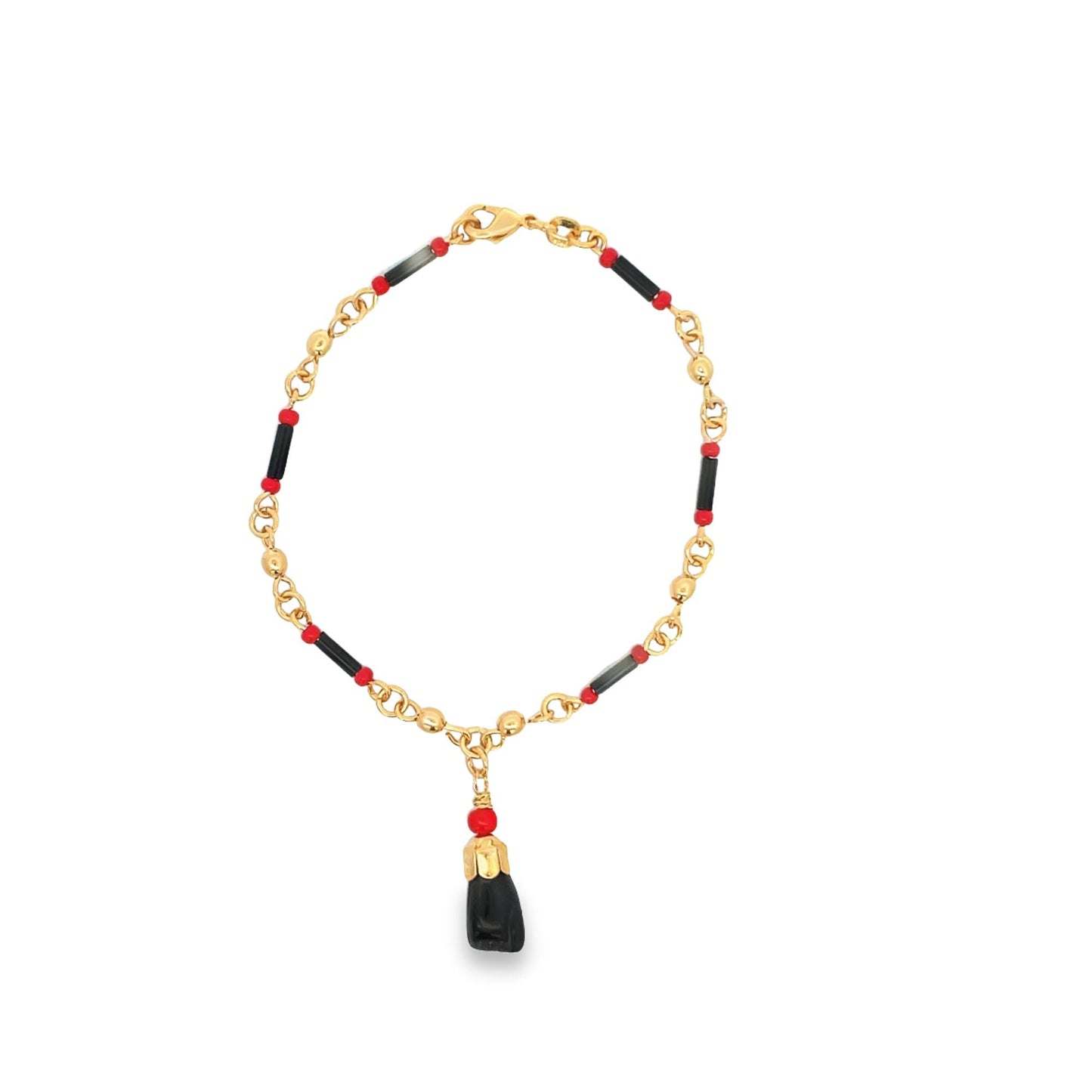 Azabache Bead Bar Bracelet With Protection Charm (I90)