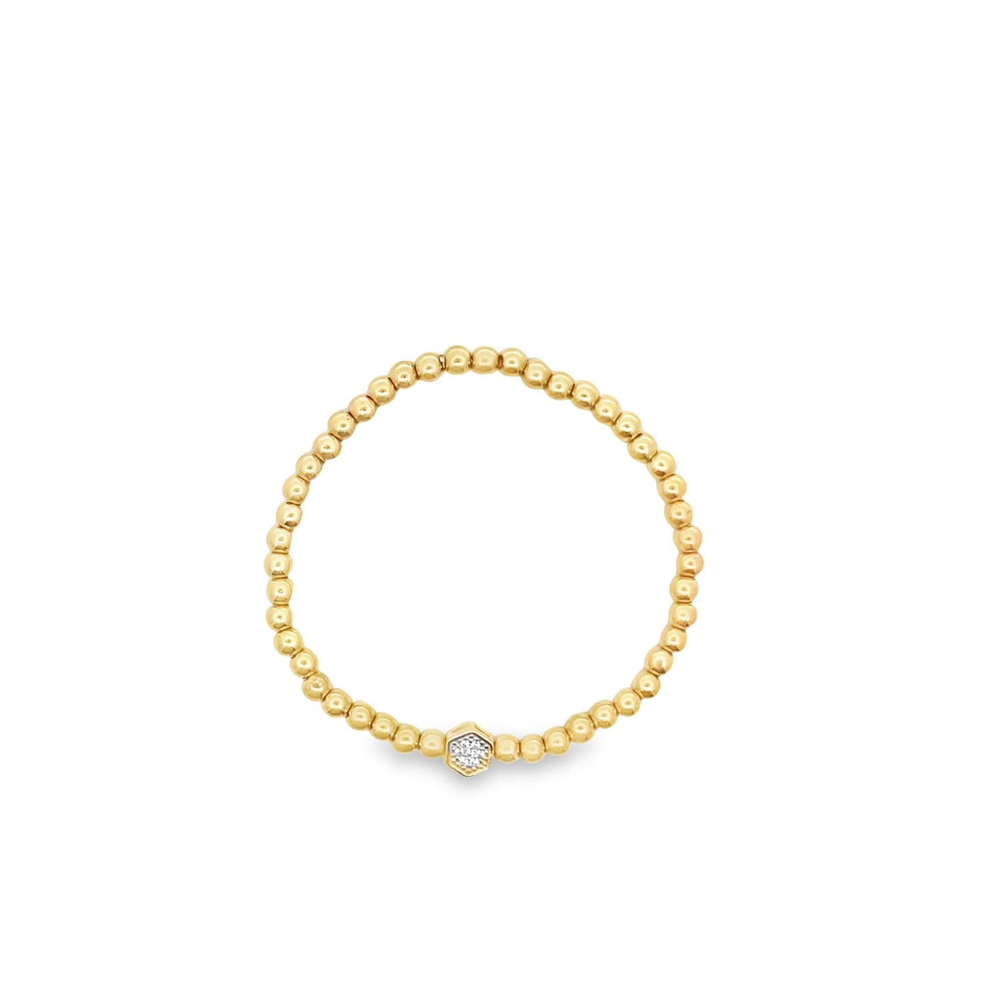 4mm Gold Elastic Bead Bracelet With OCTAGON CZ Charm (I49)