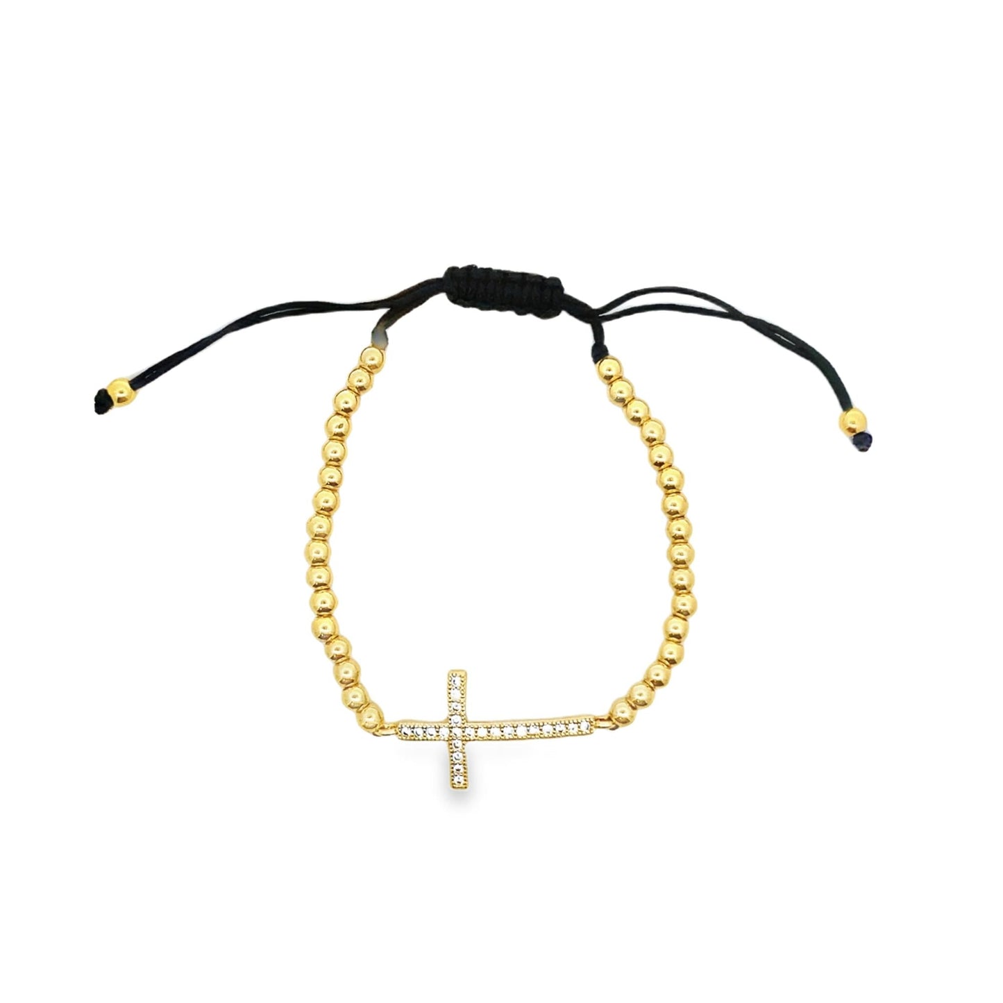 Gold Filled Adjustable Bead Bracelet with Cross Charm (I144-145)