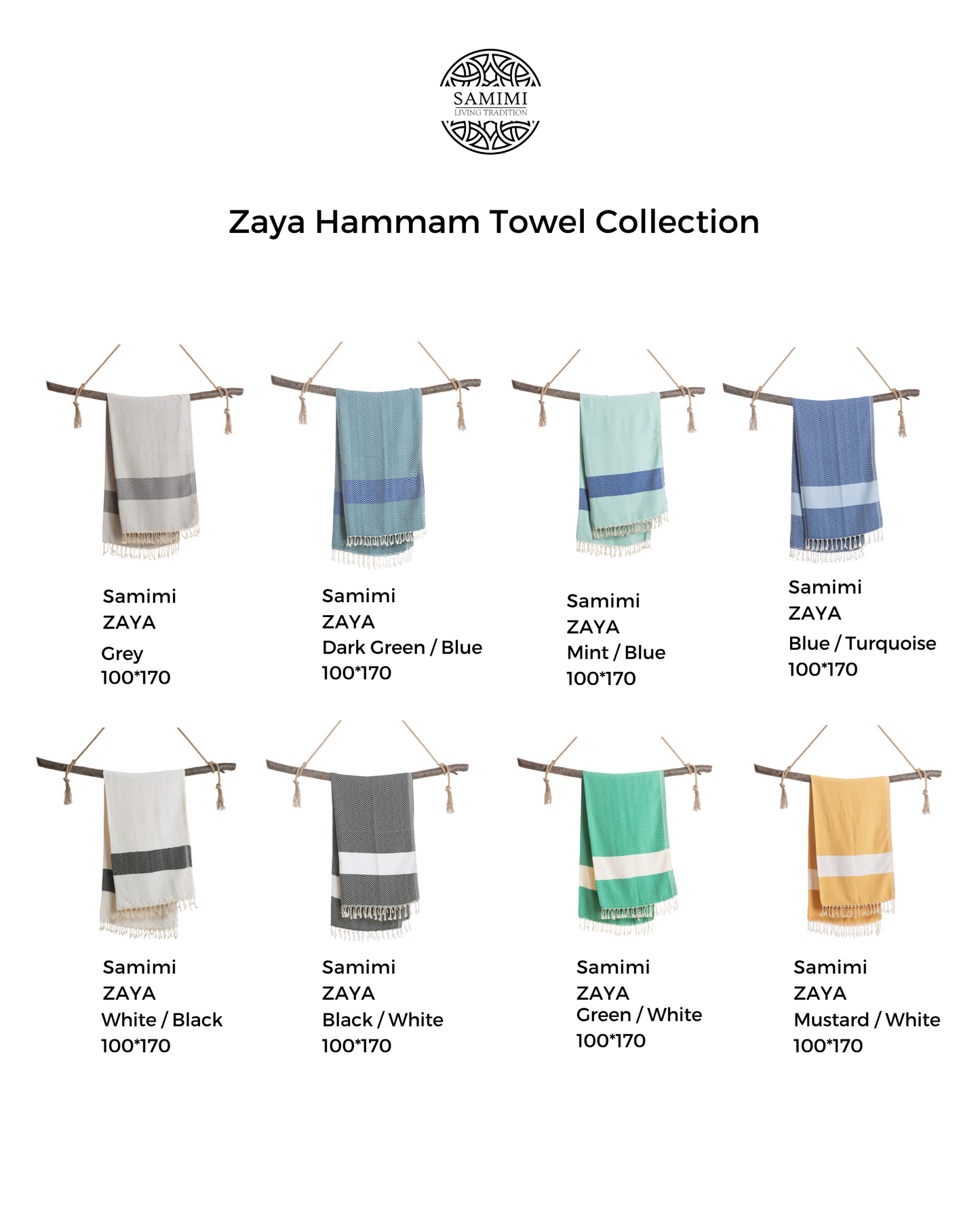ZAYA Hammam Towel, Beach Towel, Pestemal - Green / White