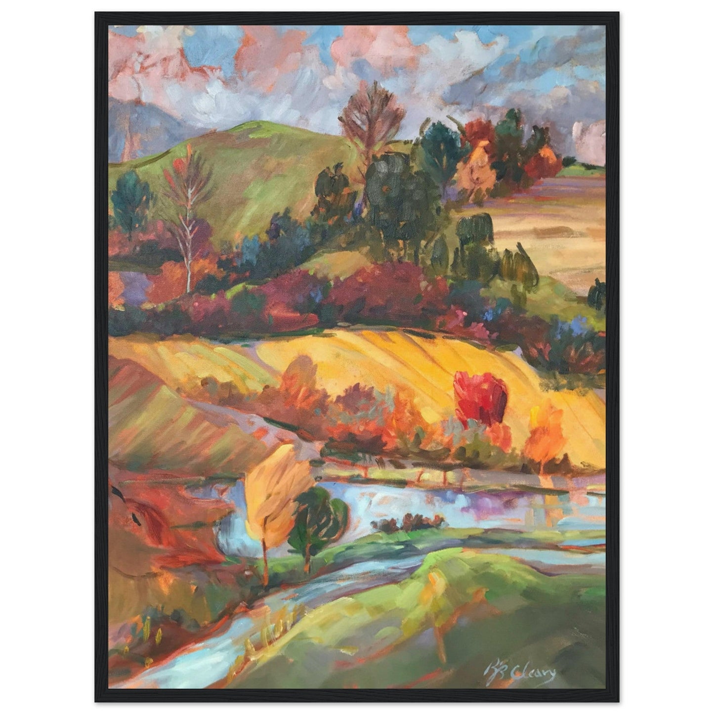 'Transitions' Landscape I 18x24 inch Wooden Framed Art Print I Original Artwork by American Artist Barbara Cleary