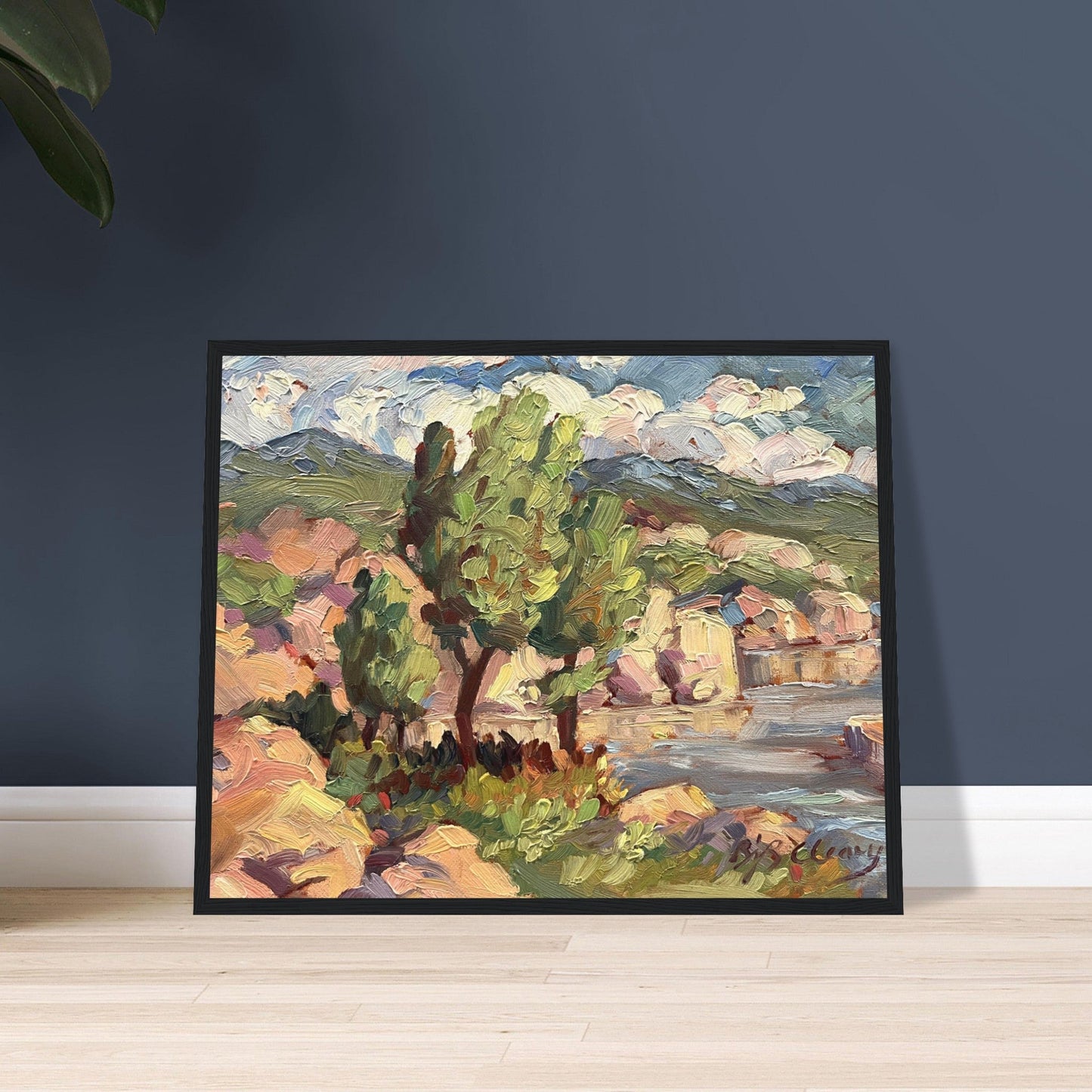 ‘Lakeside’ Coastal Landscape | 16x20 Wooden Framed Art Print | Original Artwork by American Artist Barbara Cleary