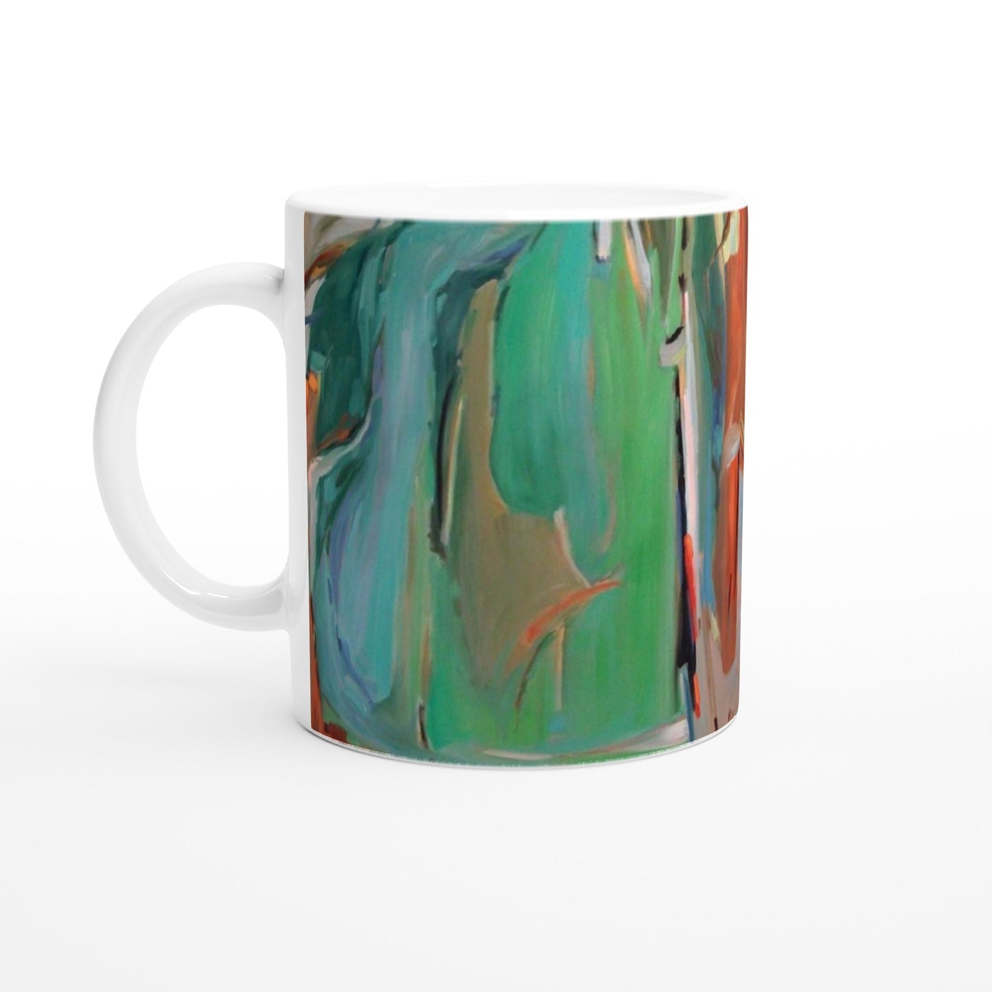 11oz White Ceramic Mug| Coffee Cup with 'Colorscape 2' Abstract Artwork by American Artist Barbara Cleary