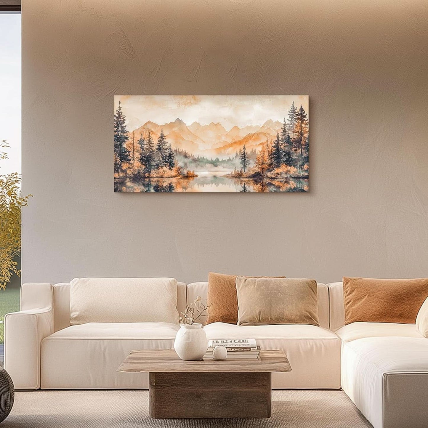 Canvas Wall Art 20x40 Inches Misty Forest Gold Lake Landscape