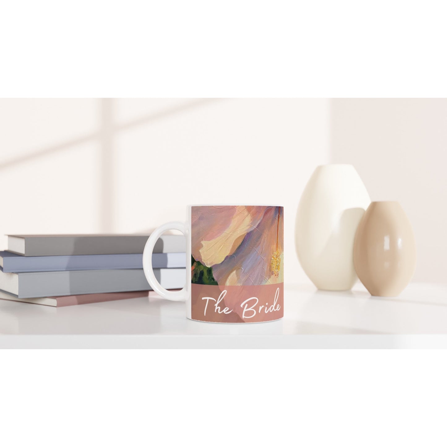 'Bride' 11oz White Ceramic Mug | Bridal Collection with 'Hibiscus' Artwork by American Artist Barbara Cleary