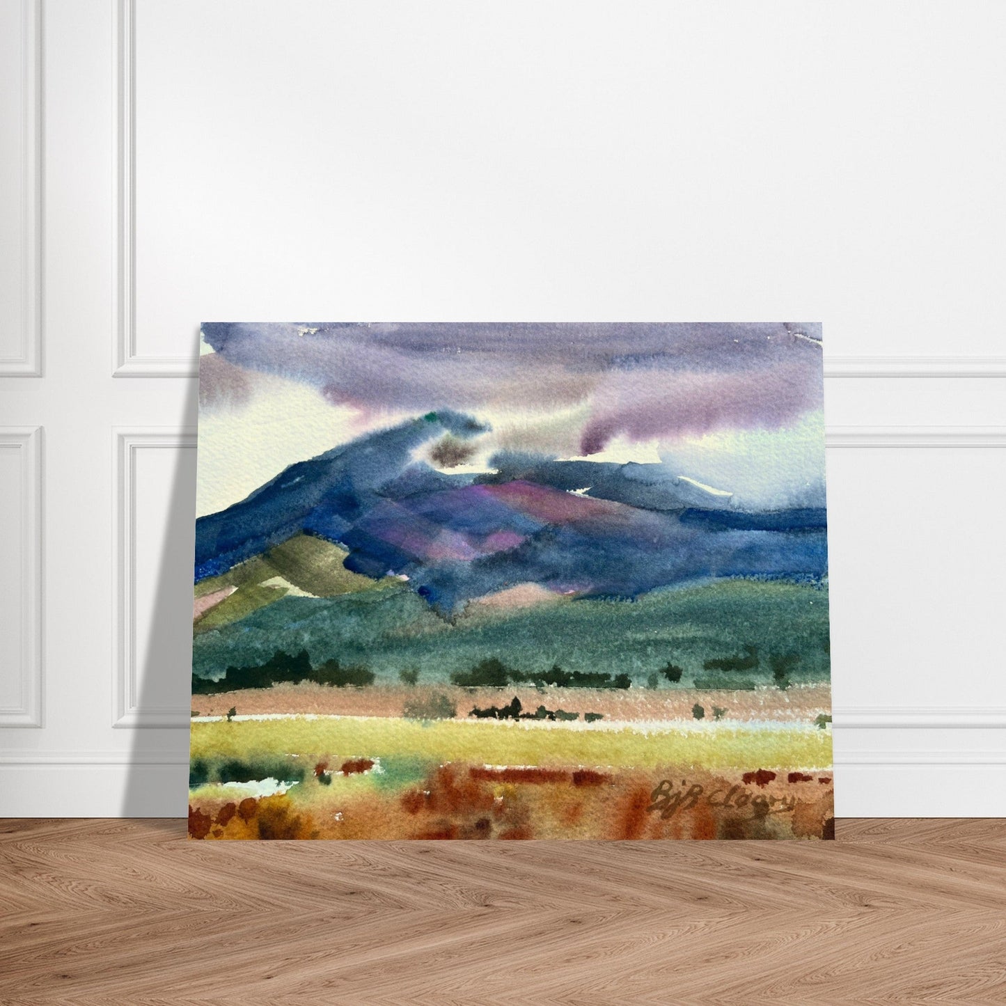‘Tranquil Mountain View 2’ Landscape Watercolor I 16x20 Museum-Quality Matte Paper Poster | Original Artwork by American Artist Barbara Cleary