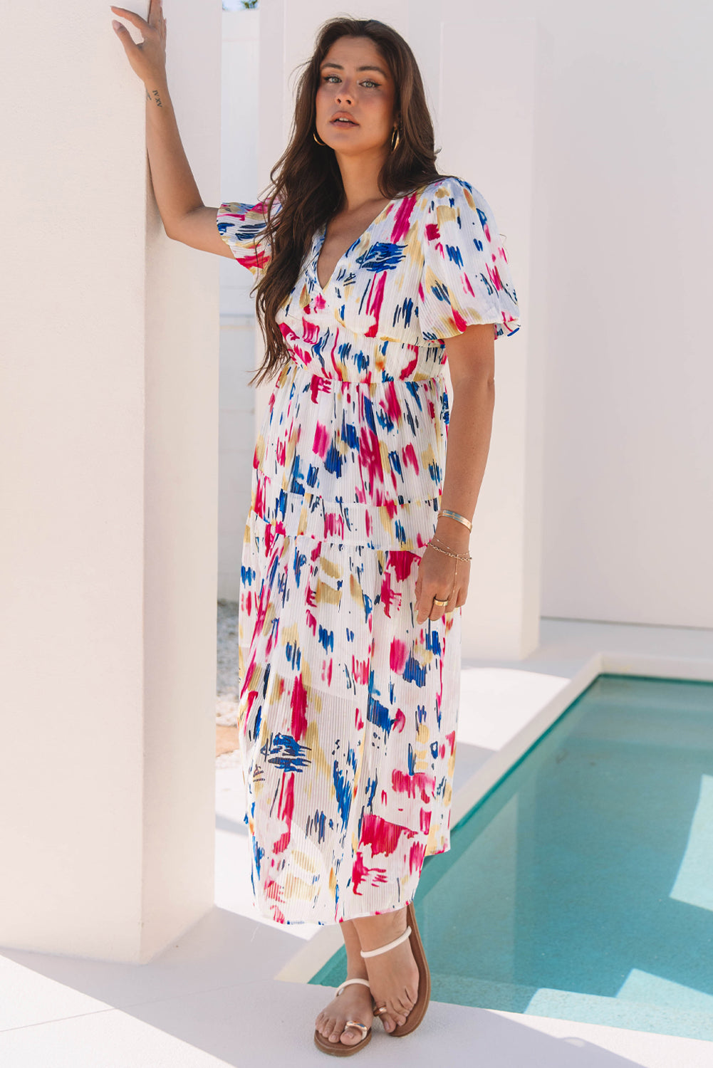 Nyomi Short Puff Sleeve Tiered Maxi Dress