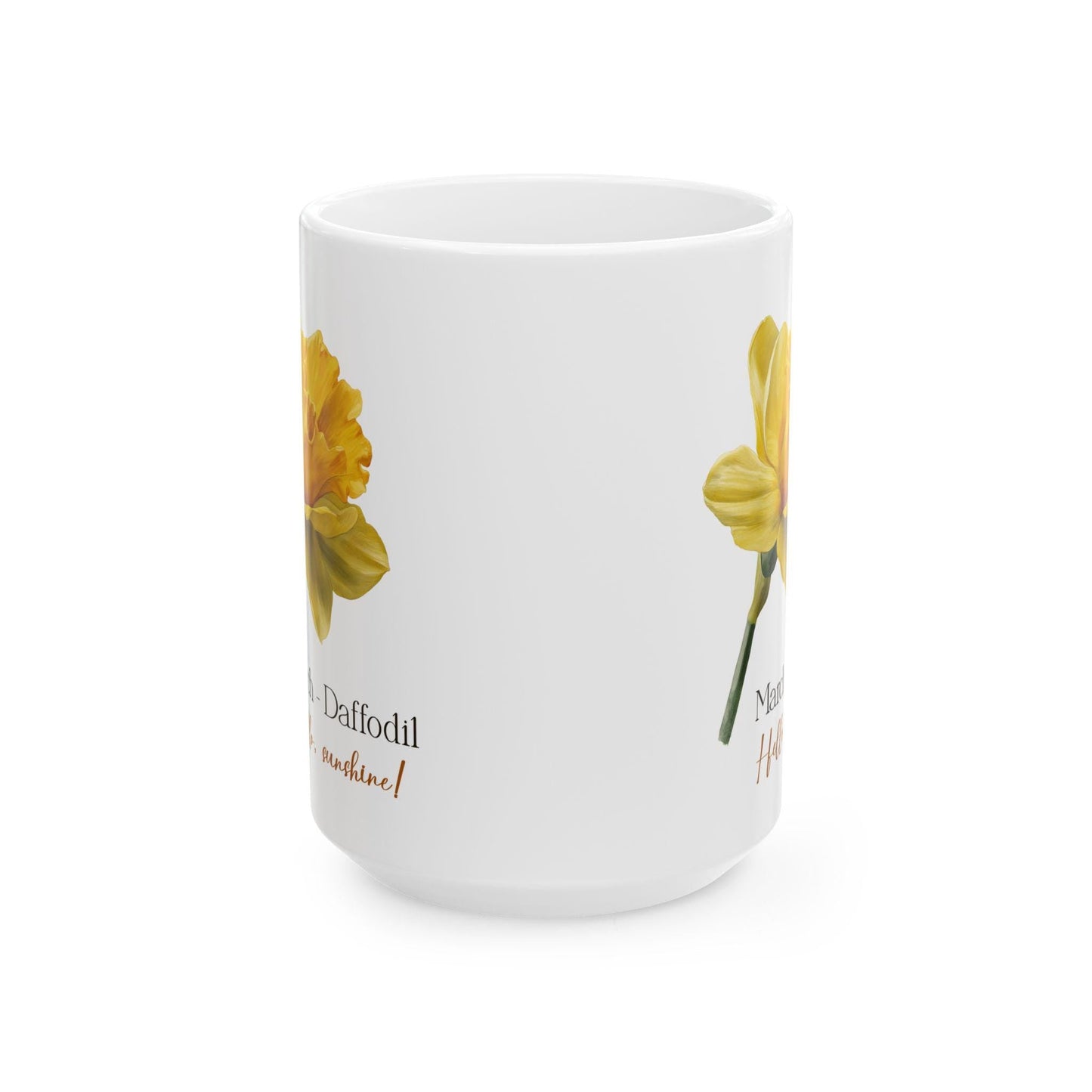 March Daffodil Mug | Floral 15oz Coffee Cup, Spring Botanical Drinkware