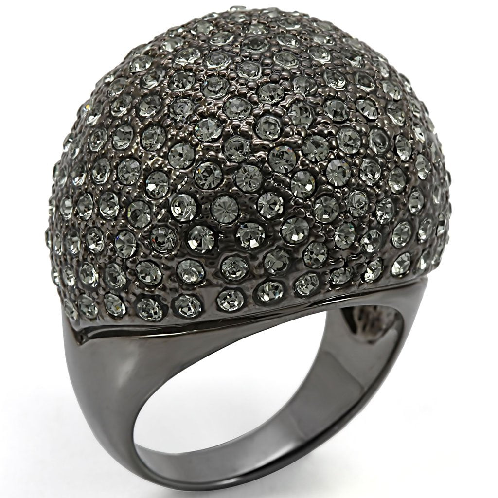 LO1264 - Ruthenium Brass Ring with Top Grade Crystal in Black Diamond