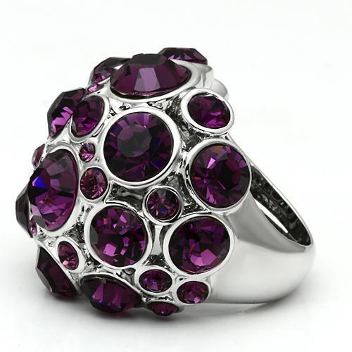 LO2462 - Rhodium Brass Ring with Top Grade Crystal in Amethyst