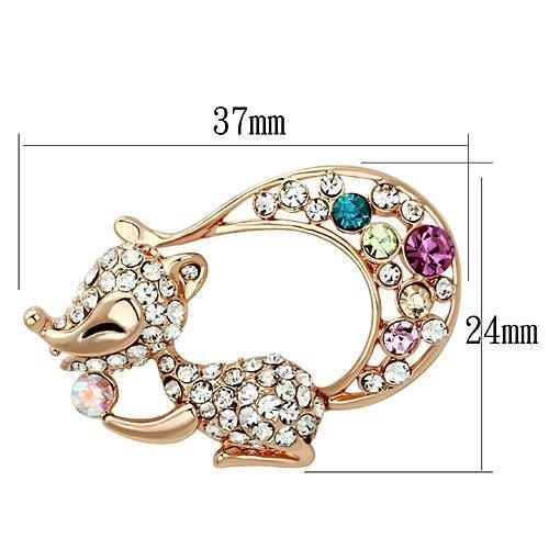 LO2889 - Flash Rose Gold White Metal Brooches with Top Grade Crystal in Multi Color