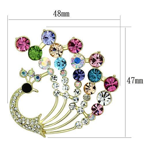LO2931 - Flash Gold White Metal Brooches with Top Grade Crystal in Multi Color