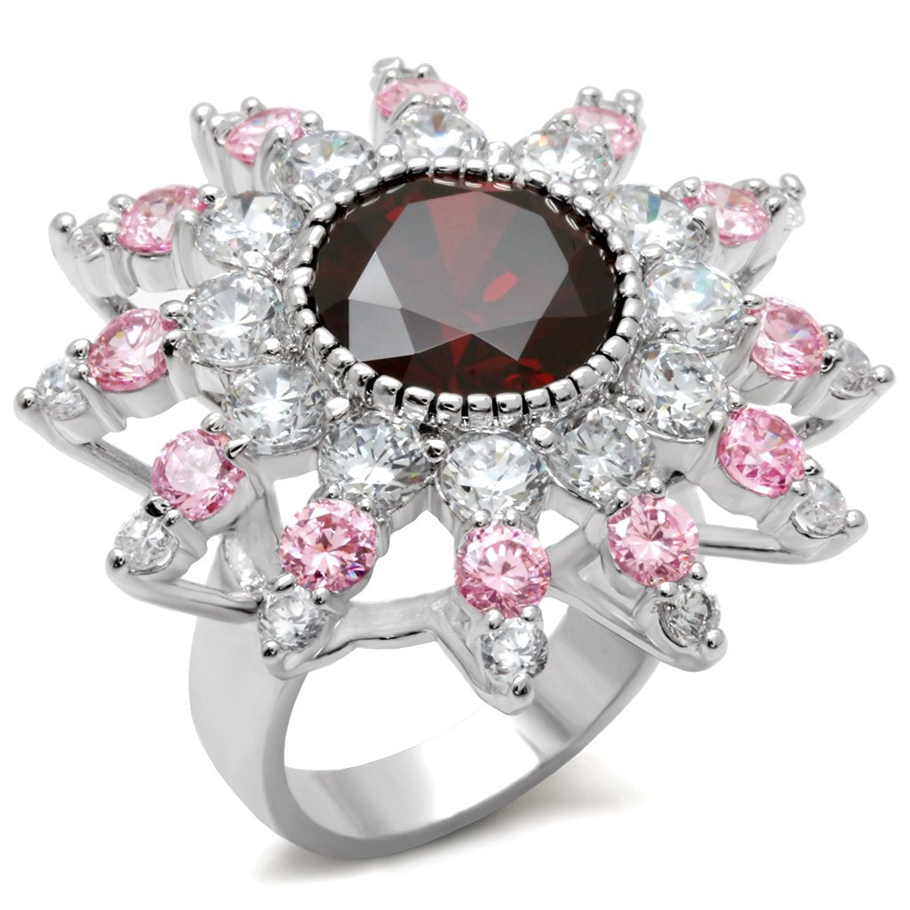 LOA458 - Rhodium Brass Ring with AAA Grade CZ in Multi Color