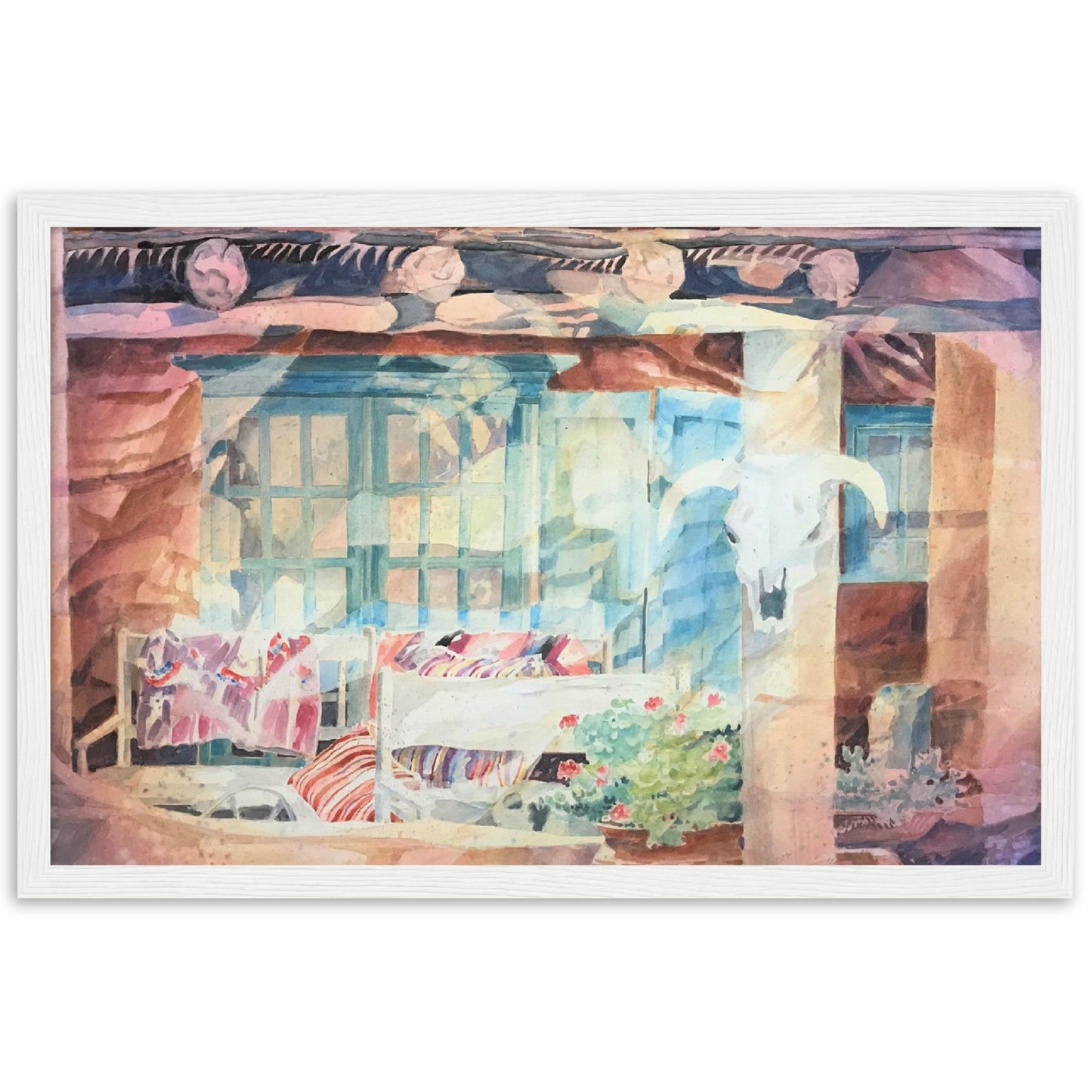 'Southwestern Home' Watercolor I 12x18 inch Wooden Framed Southwest Art Print I Original Artwork by American Artist Barbara Cleary