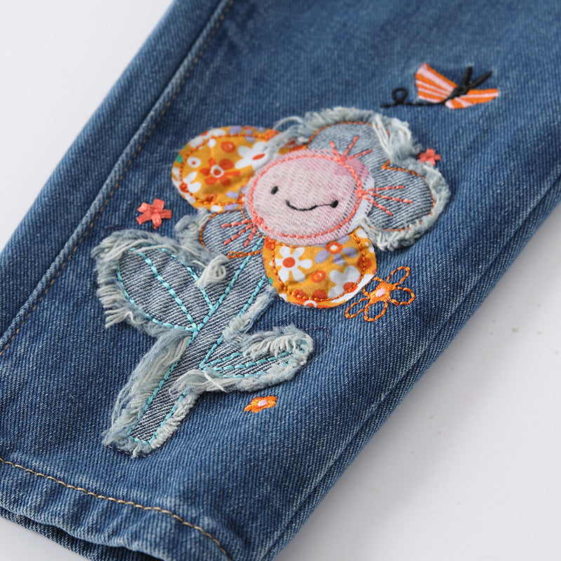 Arrival Autumn Baby Kids Girls Flowers and Cartoon Pattern Denim Pants, MyKids-USA®, Jeans, MyKids-USA - - - - - - - .