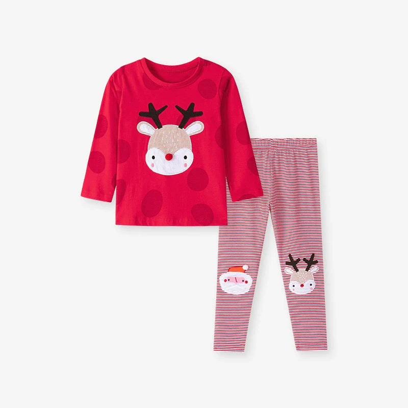 Spring and Autumn Girls Christmas Cartoon Pattern Sweatshirt and Striped Pants Clothing Set, MyKids-USA®, Baby & Toddler Outfits, MyKids-USA - - - - - - - .