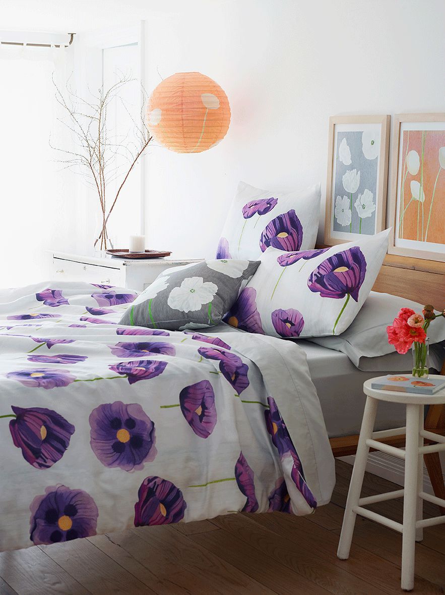 Sham: Purple Poppies on Snow