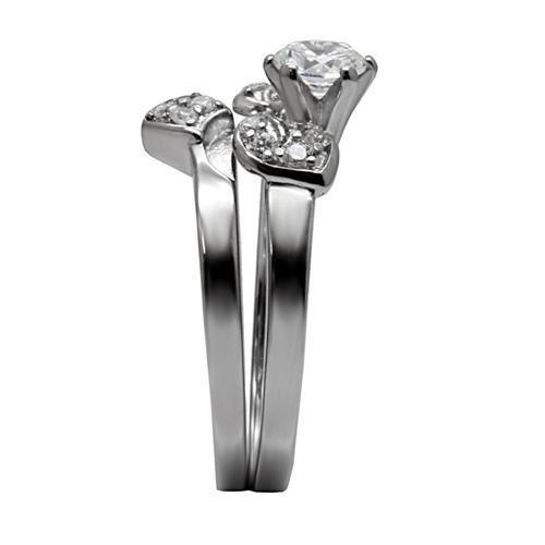TK099 - High polished (no plating) Stainless Steel Ring with AAA Grade CZ in Clear