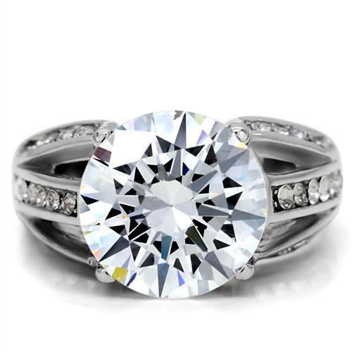 TK187 - High polished (no plating) Stainless Steel Ring with AAA Grade CZ in Clear