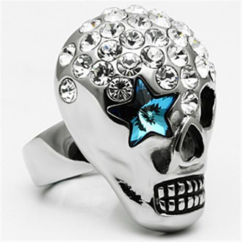 TK669 - High polished (no plating) Stainless Steel Ring with Top Grade Crystal in Capri Blue