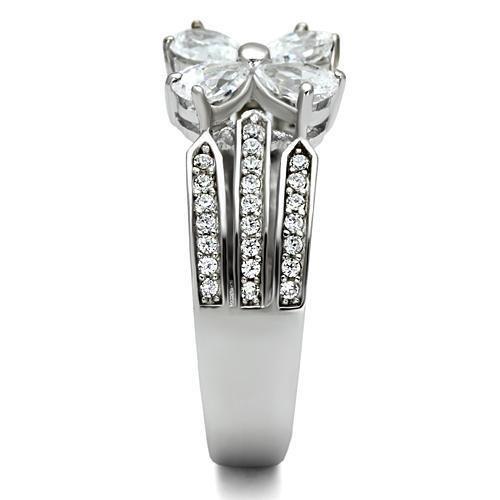 TS092 - Rhodium 925 Sterling Silver Ring with AAA Grade CZ in Clear