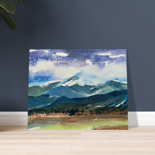 ‘Tranquil Mountain View 3’ Landscape Watercolor I 16x20 Museum-Quality Matte Paper Poster | Original Artwork by American Artist Barbara Cleary I F98