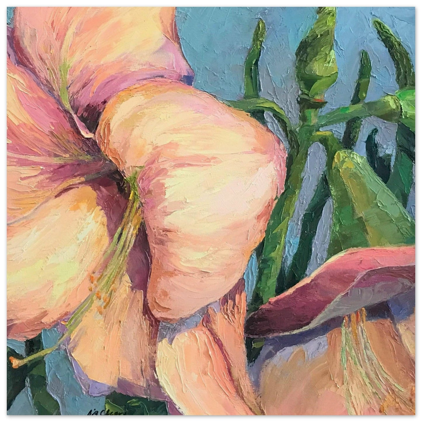 'Amaryllis 2' Floral I 16x16 Museum-Quality Matte Paper Poster | Original Artwork by American Artist Barbara Cleary