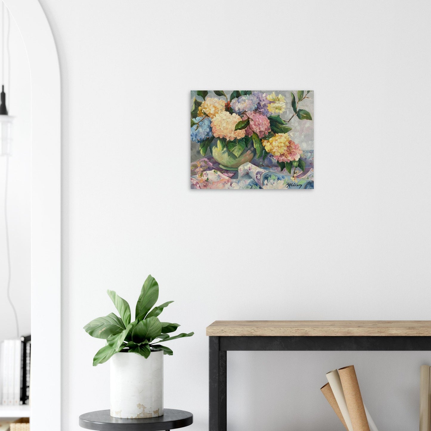 'Hydrangeas' Floral Still Life I 16x20 Museum-Quality Matte Paper Poster | Original Artwork by American Artist Barbara Cleary