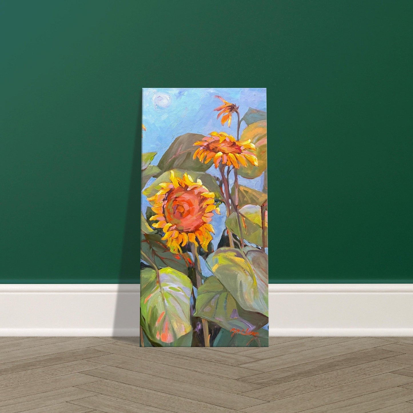 'Southwind Sunflowers 2' Floral I 16x32 inch Art Print on Canvas I Original Artwork by American Artist Barbara Cleary