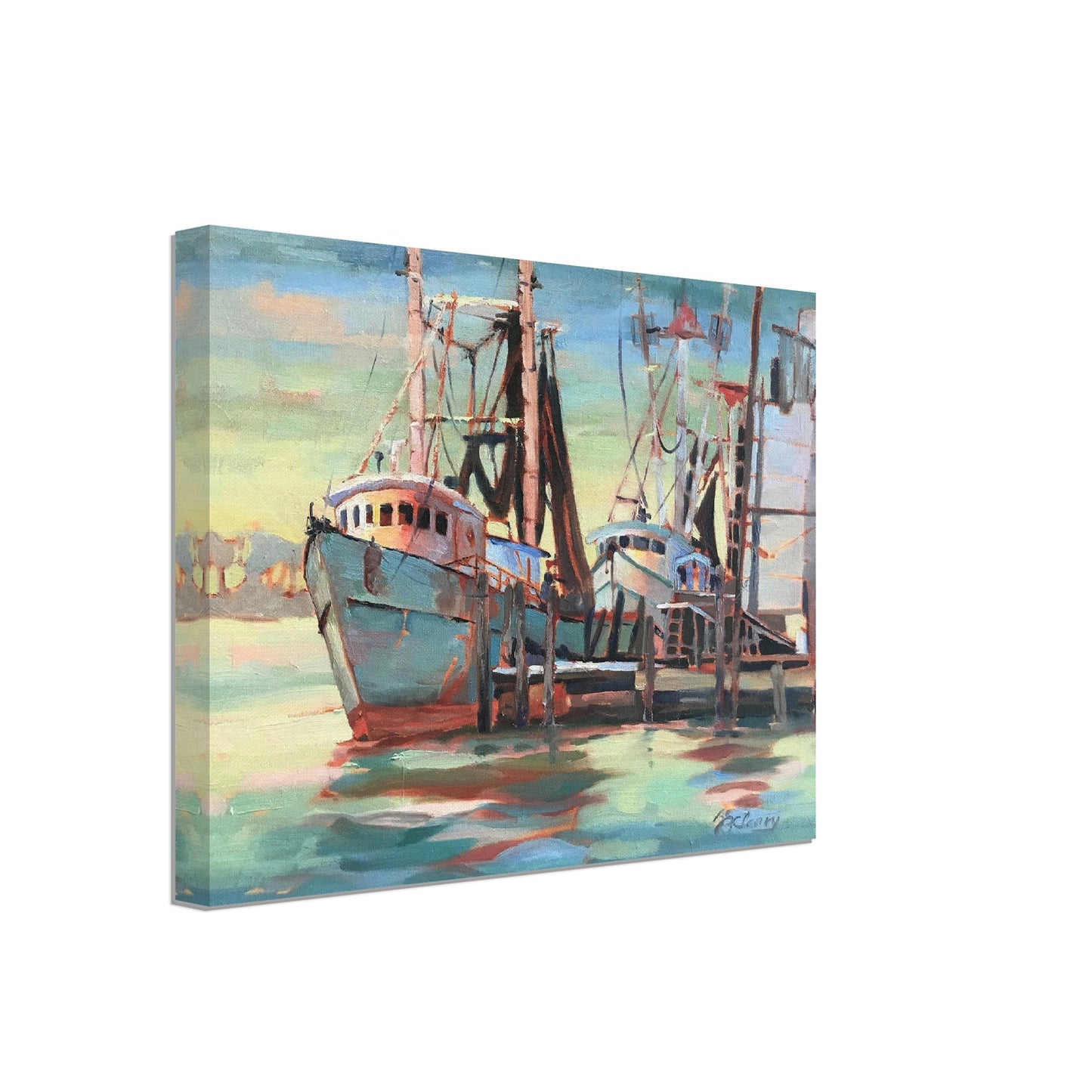 'Biloxi Fishing Fleet' I 11x14 inch Canvas Coastal Art Print I Original Artwork by American Artist Barbara Cleary